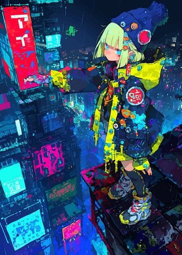 Cyberpunk meisje op dak