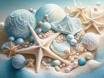 Surreale Strand Komposition mit Seesternen