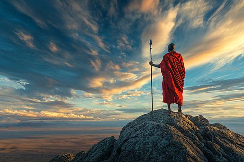 Maasai krijger op rotsen