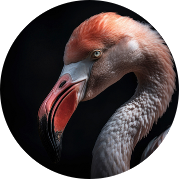 Flamingo Portret Zwarte Achtergrond van Digitale Schilderijen