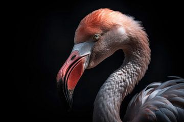 Flamingo Portret Zwarte Achtergrond van Digitale Schilderijen