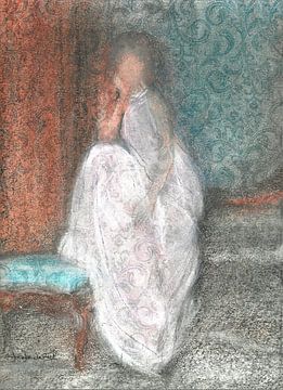 Lady in white. (pastelkrijt) van Ineke de Rijk