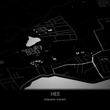 Zwart-witte landkaart van Hee, Fryslan. van Rezona