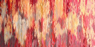 Tissu de soie Ikat. Art moderne abstrait dans les tons chauds de rouge, rose, gris et jaune. sur Dina Dankers