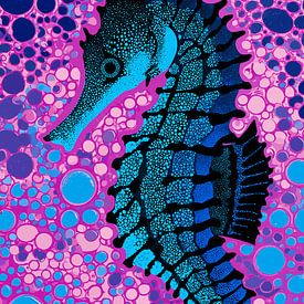Polka-dot seahorse in shades of blue and pink by Pixelbull Design