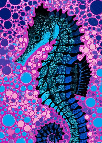Hippocampe à pois dans des tons bleus et roses
