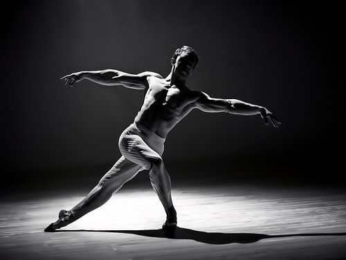 Kracht in Beweging – Dansende Man in Zwart-Wit