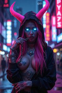 Fantasy Cyberpunk Wandbild: MORRIXA - Die Dunkle Verlockung von Tokio