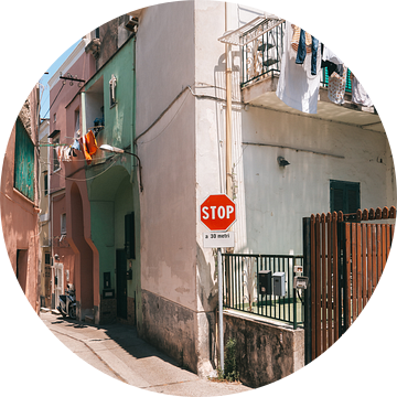 Gekleurde huisjes in de smalle straatjes op het Italiaanse eiland Procida van Michiel Dros