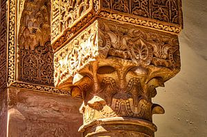 Ornate pillar with ornaments in Marrakech Morocco by Dieter Walther
