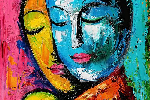 Digital abstract painterly portrait fictional woman and child