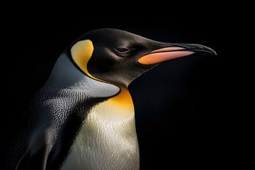 Portrait de pingouin fond noir sur Digitale Schilderijen