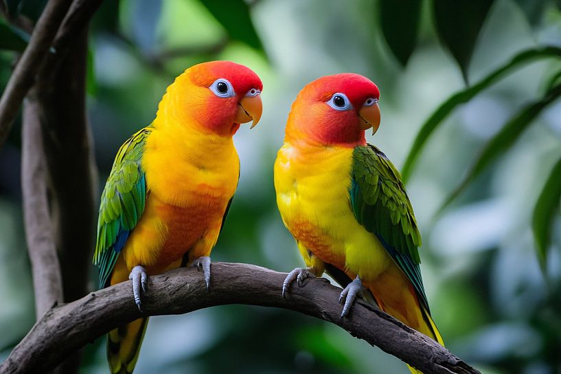 Colourful tropical parrots on branch by Imperial Art House