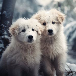 Les aventures d'un chiot de montagne des Pyrénées en hiver sur Karina Brouwer