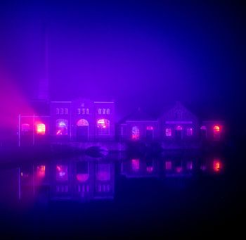 Steam machine museum in the fog