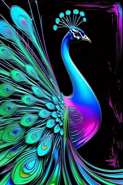 Bunte abstrakte Pfau-Kunst von Art & Soul Creations