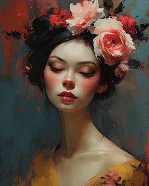 Dromerig portret met bloemen van Carla Van Iersel