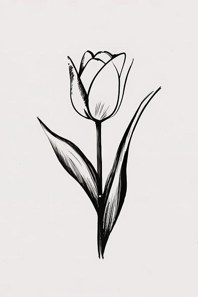 Minimalist tulip in black and white lines by Art & Soul Creations