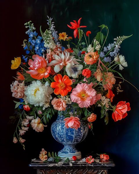 Pronkstuk met bloemen van Peet de Rouw