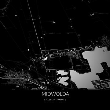 Zwart-witte landkaart van Midwolda, Groningen. van Rezona