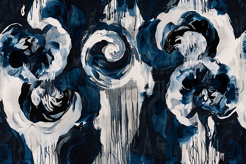 Classic blue flowers on wallpaper by Art & Soul Creations