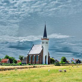 Texel Den Hoorn mit der Kirche und einem dunklen Himmel von eric van der eijk