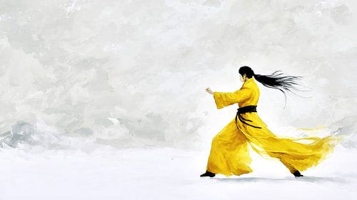 Kung fu vechter in de sneeuw