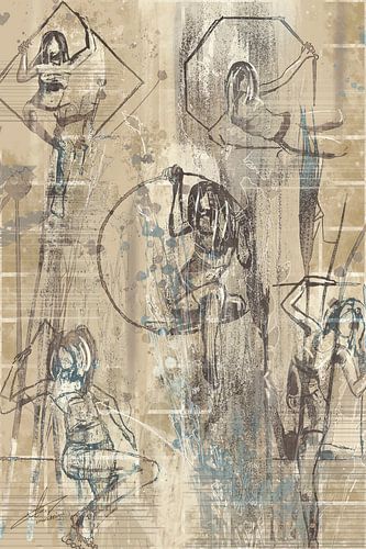 Turnsters - Mixed Media in goudbruin en blauwe accenten