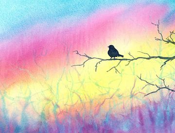 Early Morning Bird Watercolour by Karen Kaspar