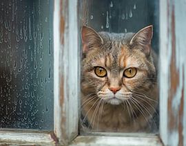Katze schaut durchs Fenster von Egon Zitter
