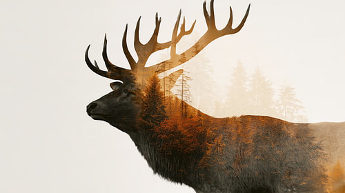 Deer silhouette, autumn forest, orange and black