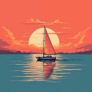 Sonnenuntergang und ein Boot Minimalismus modern von The Xclusive Art