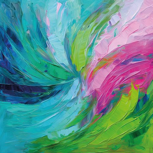 Vibrant abstract artwork in blue, green and pink