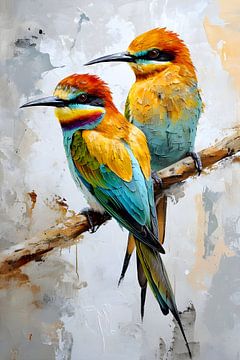 Two Colourful Birds on a Branch by But First Framing