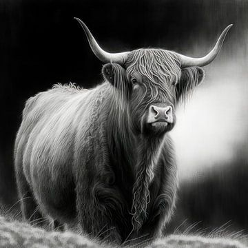 Charcoal drawing of a Scottish Highlander by Vlindertuin Art
