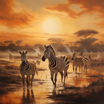 Zebra's in savanne van TheXclusive Art