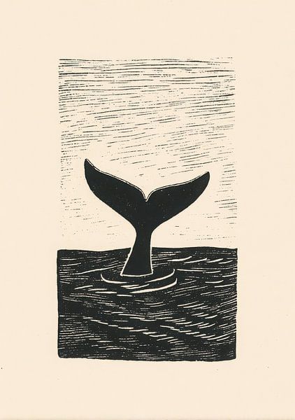 Whale fin black and white woodcut by Niklas Maximilian