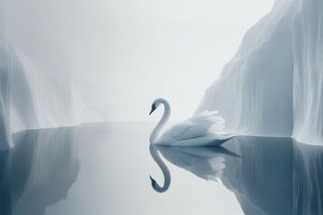 La sérénité dans le silence - Un cygne dans la brume mystique sur Eva Lee