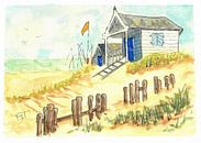 Watercolour of a beach house on a summer day. by Peter Starrenburg thumbnail