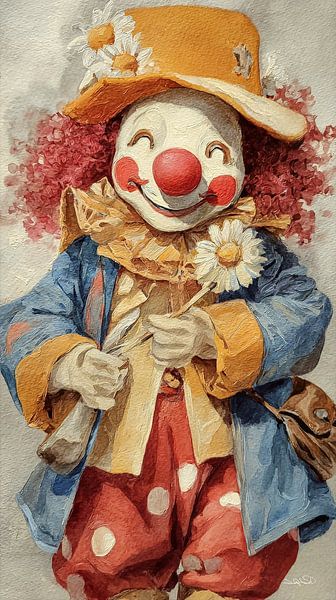 fröhlicher Clown in Aquarell von Gelissen Artworks