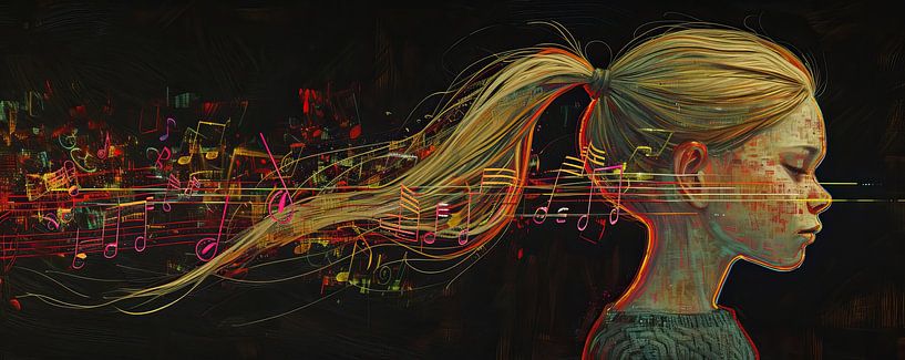 Moderne Musik Porträt | Neon Noten Fusion von Kunst Laune