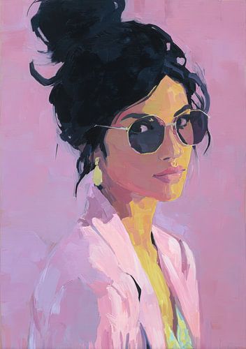 Chique vrouw met zonnebril voor roze