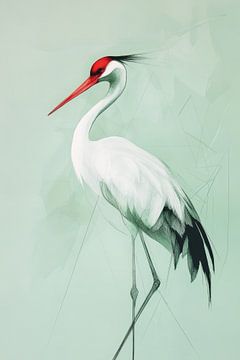 Kraanvogel in Minimalistische Harmonie Mintgroen van Eva Lee