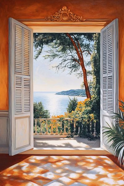 Meer und Baum | Landschaft aus dem Fenster von Blickfänger Gemälde