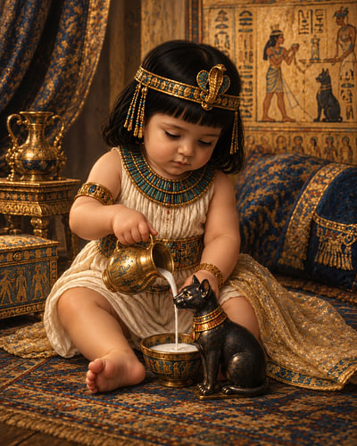 Baby Cleopatra with a Cat – Egyptian Portrait