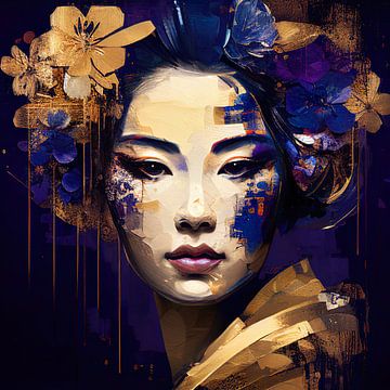 Portret in Indigo en goud van Lauri creates