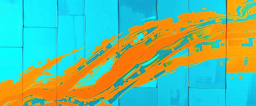 Between surface and tension - a panorama of complementary forces in orange and blue by AidasignArt