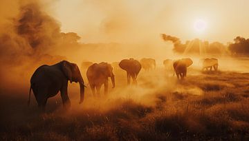 Elefanten bei Sonnenuntergang Dämmerung Panorama von TheXclusive Art