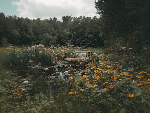Rust and Flowers - Overgrown Oldtimer Print