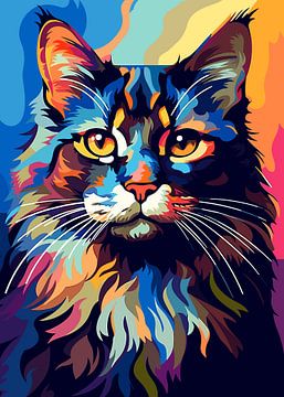 Cat Animal WPAP Pop Art Color Style by Qreative